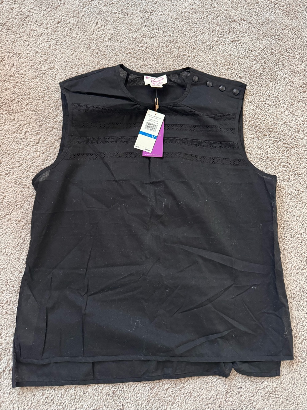 Original Penguin Black Sleeveless Button-Shoulder Tank